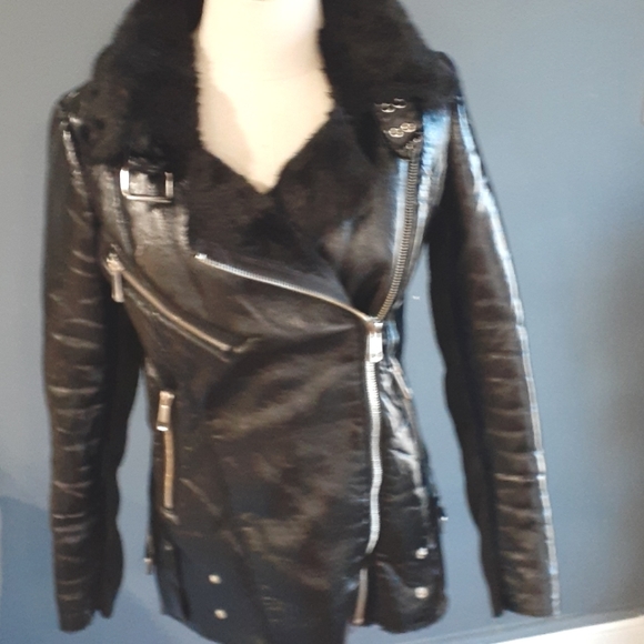 River Island Jackets & Blazers - River island black Patten leather bomber moto jacket size 8.